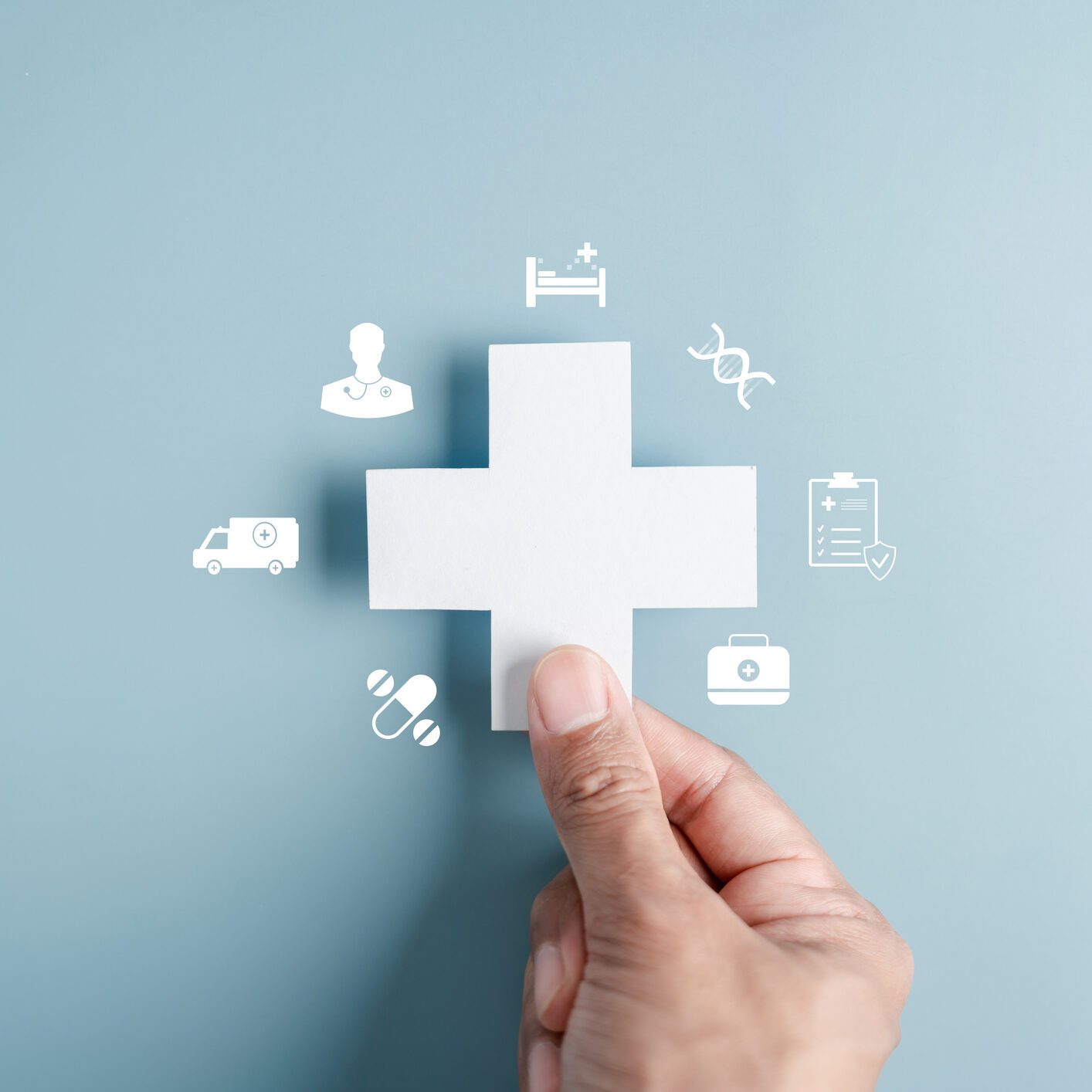 Healthcare insurance and medical coverage concept. white medical cross health protection, treatment access, and reliable healthcare services.